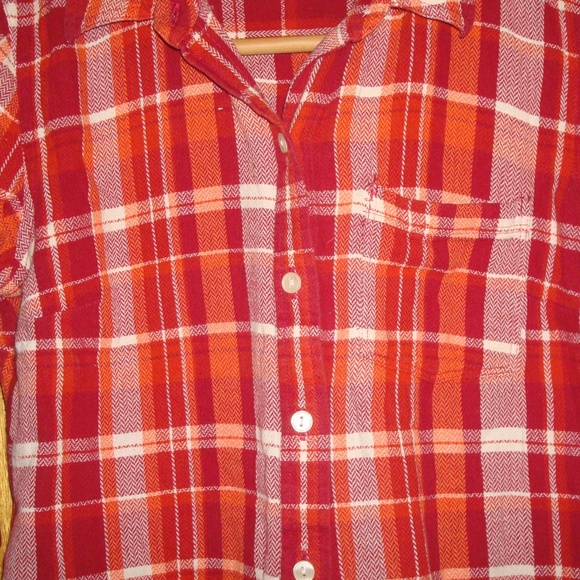 Lucky Brand Red and White Flannel Button Up Small - Picture 2 of 5